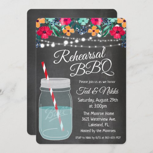 Rehearsal BBQ Mason Jar Invitation