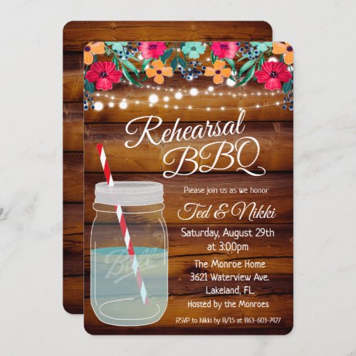 Rehearsal BBQ Mason Jar Invitation