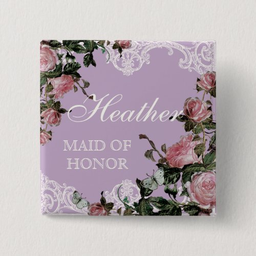 Rehearsal Bridal Party tags Trellis Rose Vintage Button