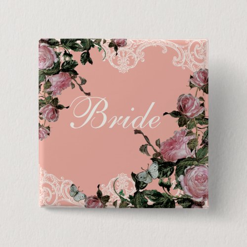 Rehearsal Bridal Party tags Trellis Rose Vintage Button