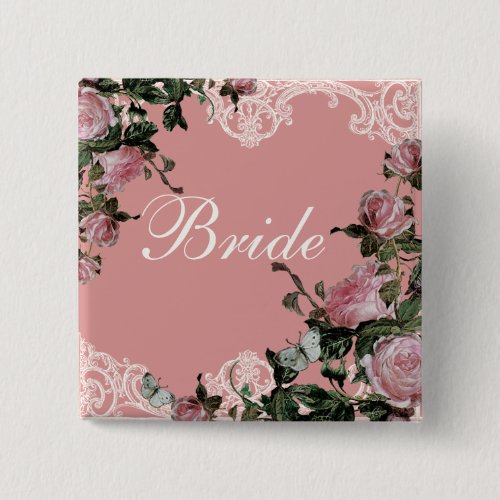 Rehearsal Bridal Party tags Trellis Rose Vintage Pinback Button