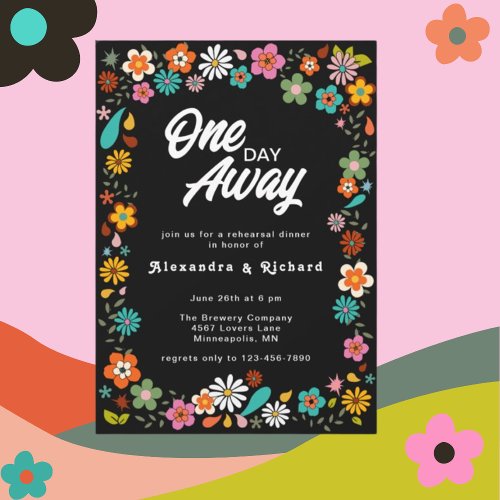 Rehearsal Dinner 70s inspired floral Invitation