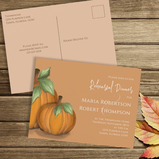 Rehearsal Dinner Autumn Fall Elegant Pumpkins Cute Postcard (Creator Uploaded)