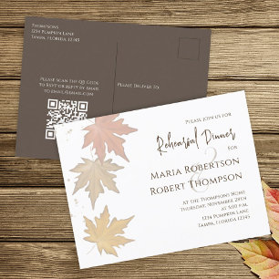 Rehearsal Dinner Autumn Greenery Leaves QR Code Postcard
