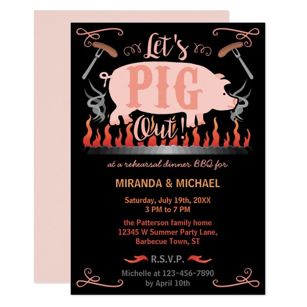 Rehearsal Dinner Barbecue BBQ Funny Pig Wedding Invitation