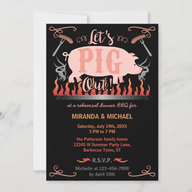 Rehearsal Dinner Barbecue BBQ Funny Pig Wedding Invitation (Front)