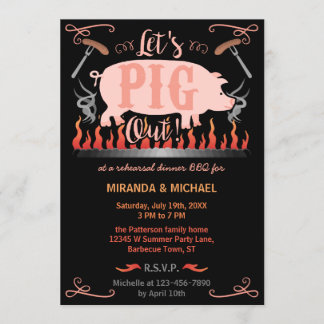 Rehearsal Dinner Barbecue BBQ Funny Pig Wedding Invitation