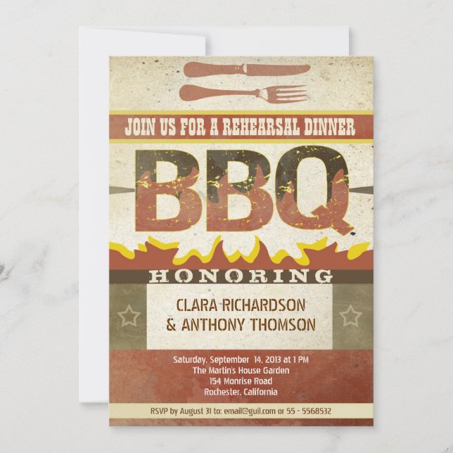 Rehearsal dinner barbeque invitations (Front)