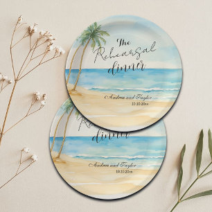 Rehearsal Dinner Beach and Palm Trees Wedding Paper Plates