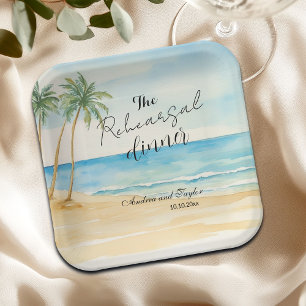 Rehearsal Dinner Beach and Palm Trees Wedding Paper Plates