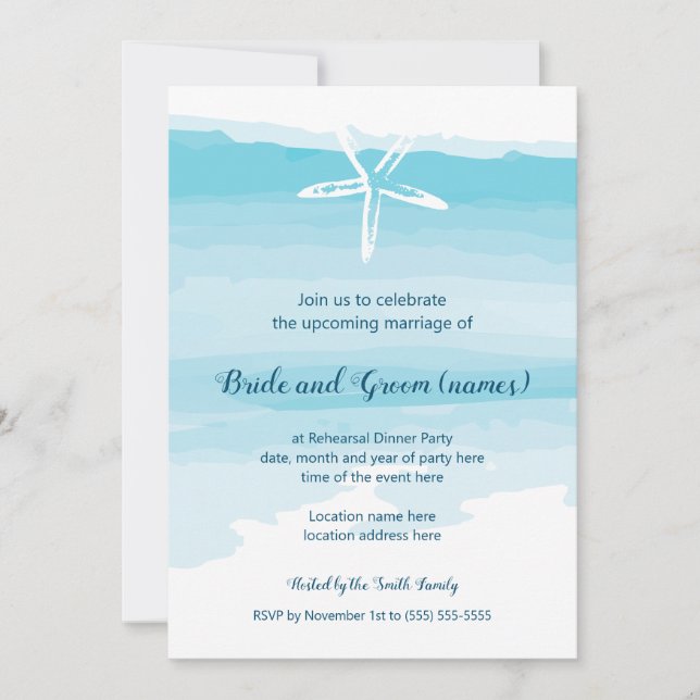 Rehearsal Dinner Beach wedding Invitation (Front)
