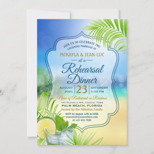 Rehearsal Dinner Beach Wedding Palm Tree Leaves Invitation