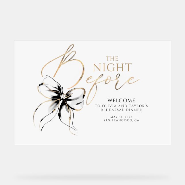 Rehearsal Dinner Black Bow Welcome Acrylic Sign (Front)