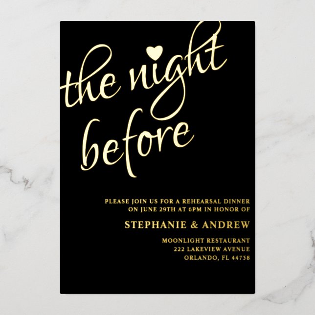 Rehearsal Dinner Black & Gold Wedding Invitation Foil Invitation (Front)