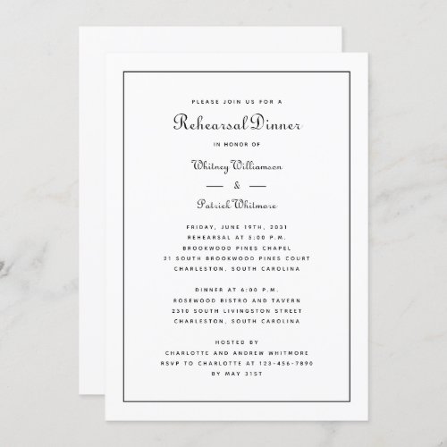 Rehearsal Dinner Black  White Wedding Elegant Invitation