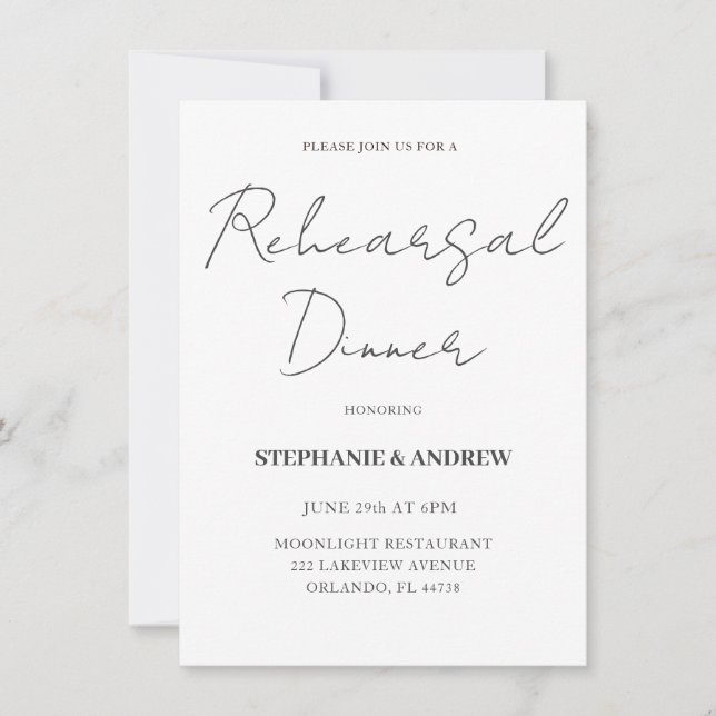 Rehearsal Dinner Black & White Wedding Invitation (Front)