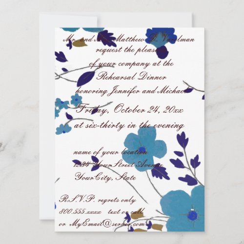 Rehearsal Dinner Blue Flower Art Invitations