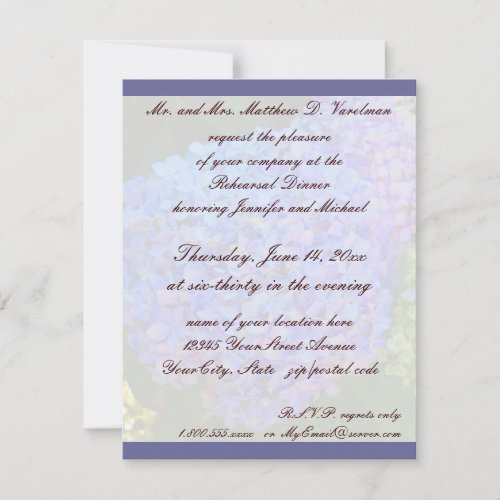 Rehearsal Dinner Blue Hydrangea Custom Invitations