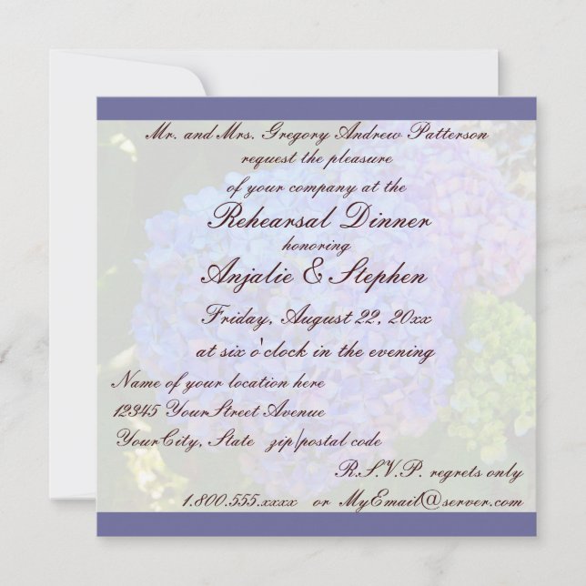 Rehearsal Dinner Blue Hydrangea Invitation (Front)