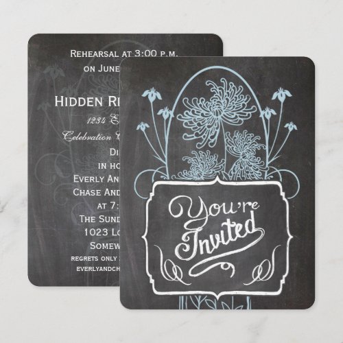 Rustic Blue Mason Jar Chalkboard Wedding Personalized Invites