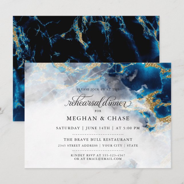Rehearsal Dinner |  Blue Sapphire Watercolor Geode Invitation (Front/Back)