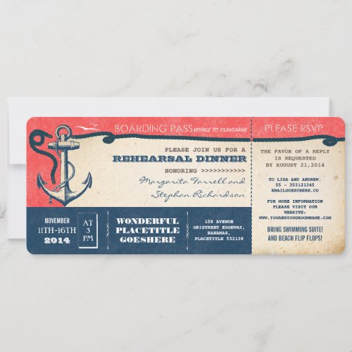 rehearsal dinner boarding pass_tickets with RSVP Invitation