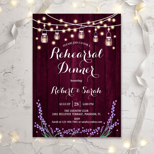 Rehearsal Dinner _ Burgundy Lavender Invitation