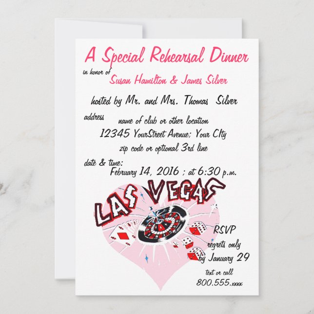 Rehearsal Dinner Casino Theme Pink Heart Invitation (Front)