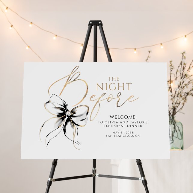 Rehearsal Dinner Chic Black Bow Welcome Sign (In Situ (Stand))