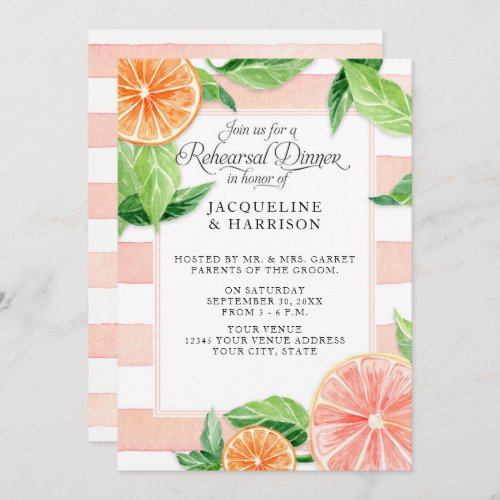 Rehearsal Dinner Citrus Pink Grapefruit Watercolor Invitation