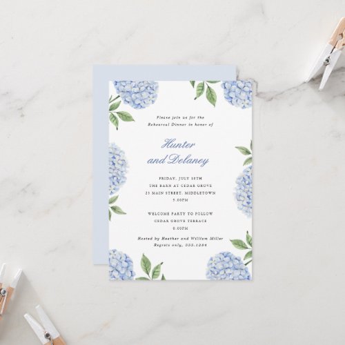 Rehearsal Dinner Classic Blue Hydrangea Flower, SM Invitation