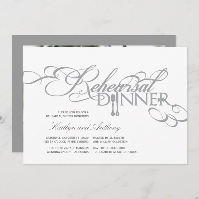 Rehearsal Dinner Classic Scrolls Wedding Invite (Front/Back)