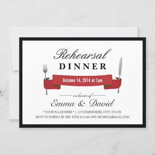 Classy Red Banner Rehearsal Dinner Invitations
