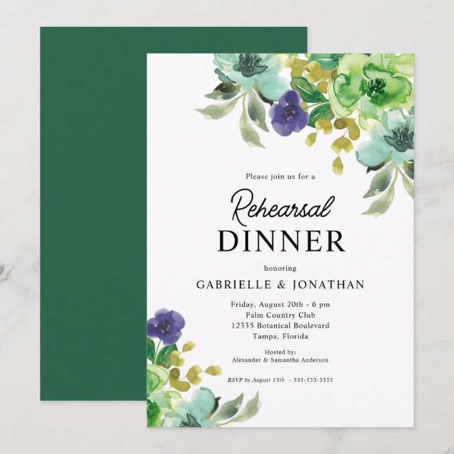 Rehearsal Dinner Colorful Watercolor Floral Invitation (Front/Back)