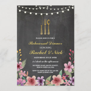 Rehearsal Dinner Cutlery Gold Lights Chalk Invite