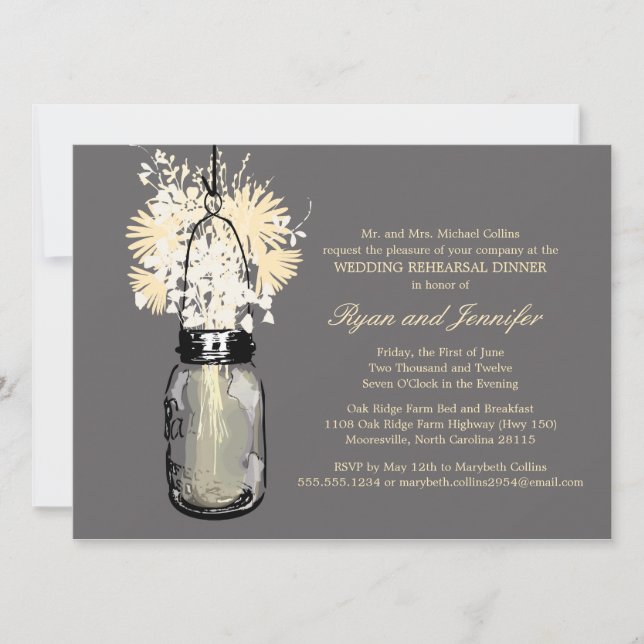Rehearsal Dinner - Daisies Wildflowers & Mason Jar Invitation (Front)