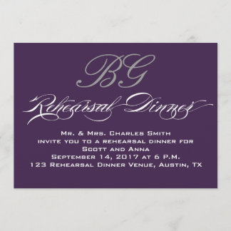Rehearsal Dinner | Dark Purple Grey Initials Invitation