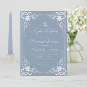 Rehearsal Dinner Dusty Blue Faux Silver Vintage Invitation