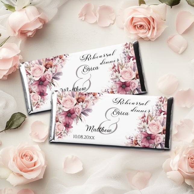 Rehearsal Dinner Dusty Pink Boho Floral Wedding Hershey Bar Favors (Creator Uploaded)