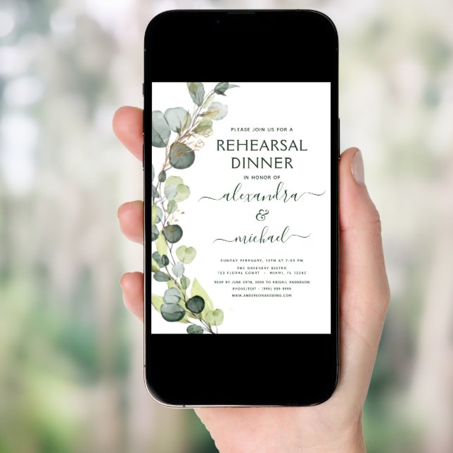 Rehearsal Dinner Eucalyptus Greenery Elegant Invitation (Front Digital)