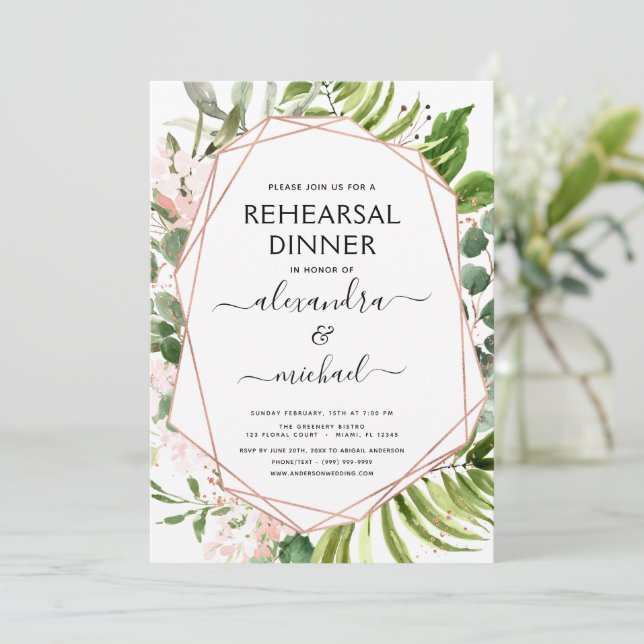 Rehearsal Dinner Eucalyptus Greenery Geometric Invitation (Standing Front)