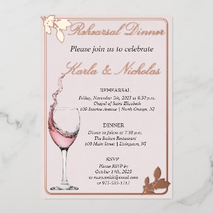 Rehearsal Dinner Floral Toast, Blush Foil Invitation