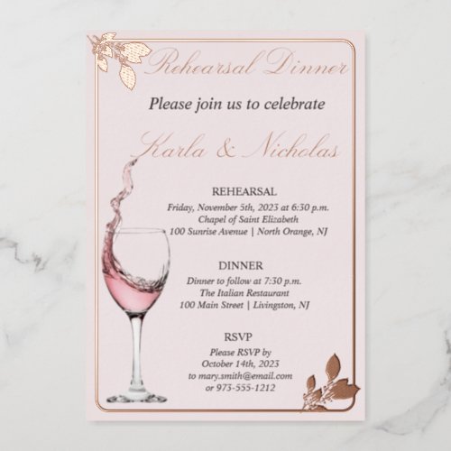 Rehearsal Dinner Floral Toast Blush Foil Invitation