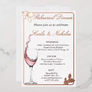 Rehearsal Dinner, Floral Toast, Elegant White Foil Invitation