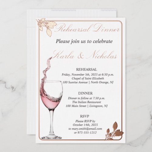 Rehearsal Dinner Floral Toast Elegant White Foil Invitation