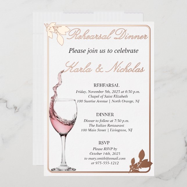 Rehearsal Dinner, Floral Toast, Elegant White Foil Invitation (Envelope)