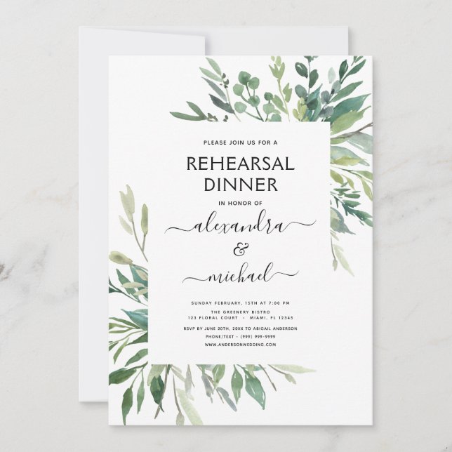 Rehearsal Dinner Foliage Greenery Elegant Invitati Invitation (Front)