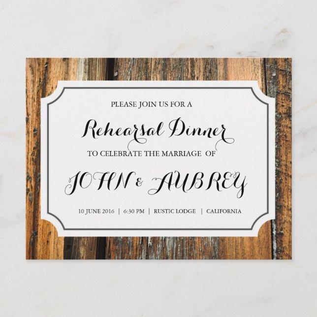 Rehearsal Dinner for Rustic Country Wedding Invitation Postcard (Front)