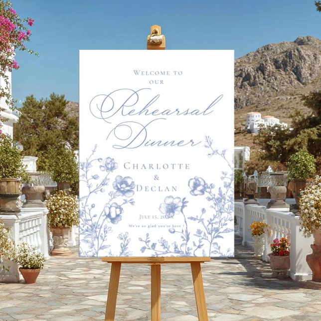 Rehearsal Dinner french toile Blue Floral  welcome Poster (Creator Uploaded)
