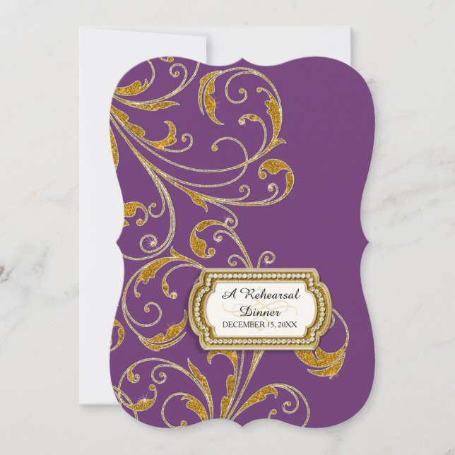Rehearsal Dinner, Glam Old Hollywood Regency Invitation (Front)